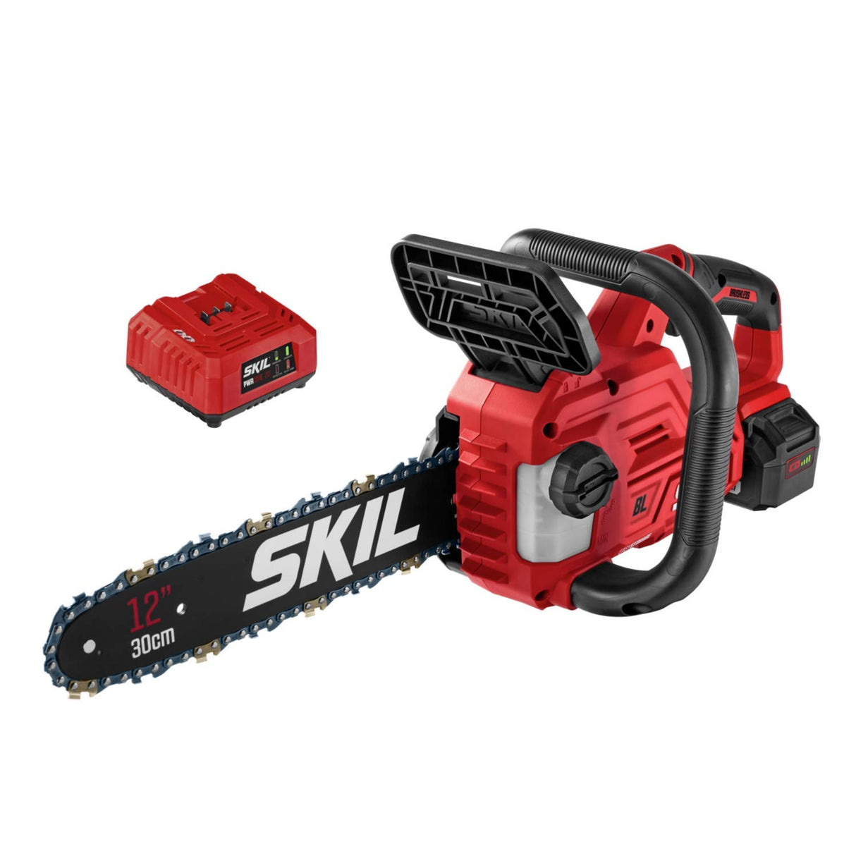 SKIL PWR CORE 20 Brushless 20V 12'' Handheld Lightweight Chainsaw Kit with Tool-free Chain Tension & Auto Lubrication, Includes 4.0Ah Battery and Skil