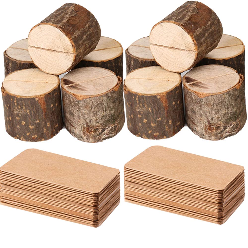 Toncoo Wood Place Card Holders, 10Pcs Premium Rustic Table Number Holders and 20Pcs Kraft Table Place Cards, Wood Photo Holders, Ideal for Wedding - WoodArtSupply