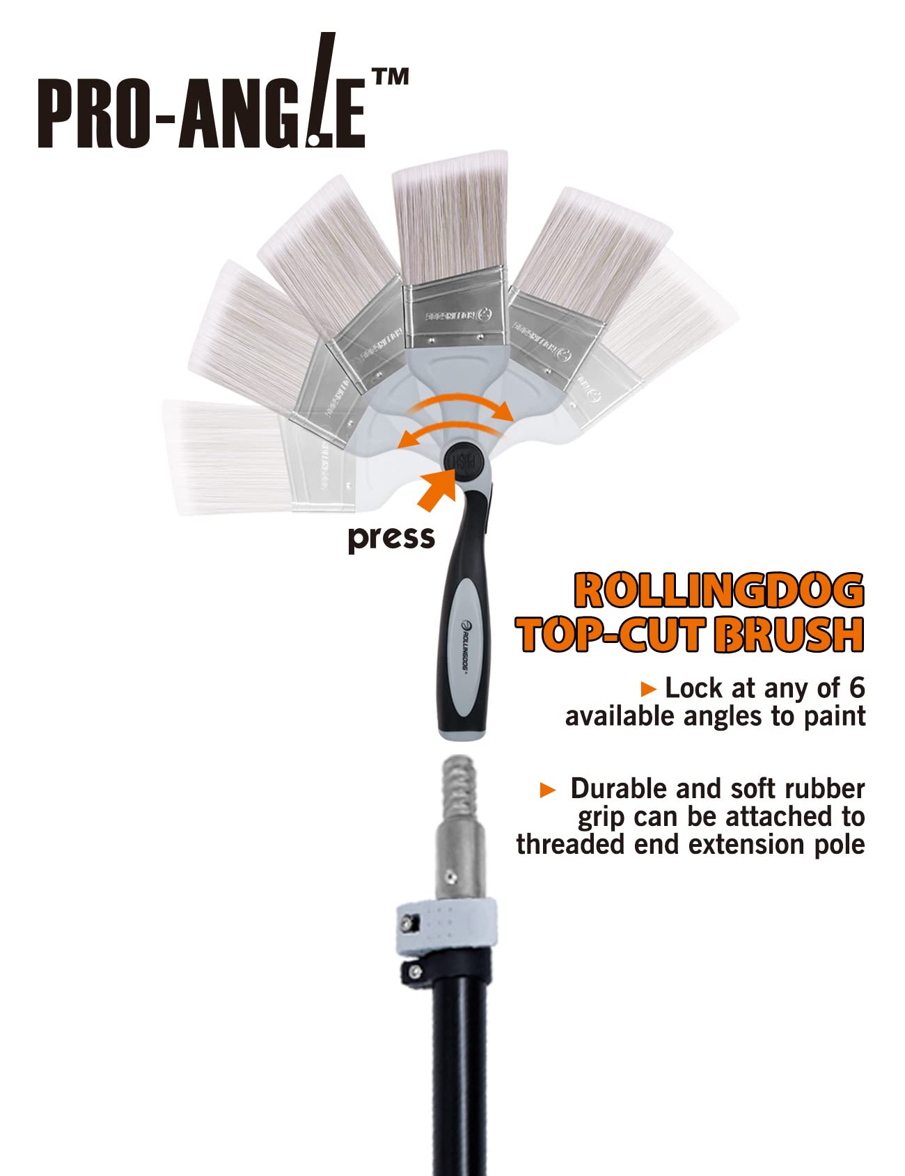 ROLLINGDOG 2.5Inch Paint Edger Brush - Extension Pole Angled Paint Brush for High Walls Ceiling,Stairwell Wall,Triming and Cutting in Painting - WoodArtSupply