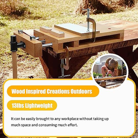 Fetcoi Woodworking Bench Vise - Hard Wood | Dual Guide Rods | 4 Bench Dogs | 2 Clips - Portable Quick Release Front Vise Workbench Wood Vise Work Fetcoi