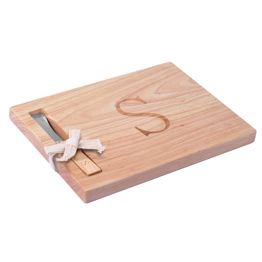 Miicol Monogram Oak Wood Cheese Board With Spreader,S-Initial (S) - WoodArtSupply