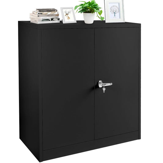 INTERGREAT 42" Metal Storage Cabinet with Locking Doors, Lockable Steel Storage Cabinet with 2 Doors and Shelves, Black Metal Cabinet with Lock, - WoodArtSupply