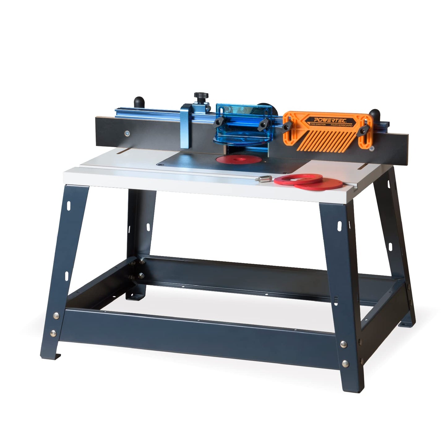 POWERTEC 71402 Bench Top Router Table and Fence Set, with 24” x 16” Laminated MDF Top, 2-1/2” Dust Collection Port and Featherboard - WoodArtSupply