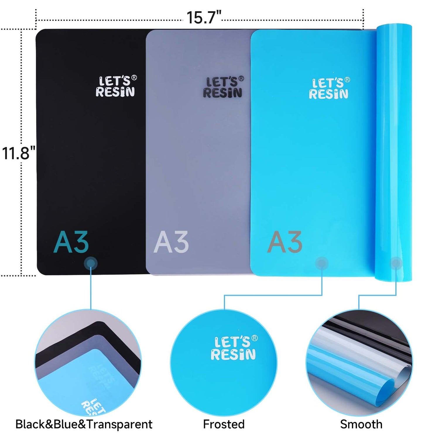 LET'S RESIN 3Pcs Silicone Mat for Crafts, 15.7" x 11.7" Nonstick & Nonslip Silicone Crafts Mat, Multipurpose Heat-Resistant Table Protector Silicone LET'S RESIN