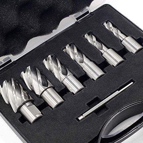 OSCARBIDE Annular Cutter Set 7 Pieces 3/4" Weldon Shank 1"Cutting Depth,1/2 to 1-1/16 inch Diameter,2 Flats Annular Cutters HSS Mag Drill Bits Kit - WoodArtSupply