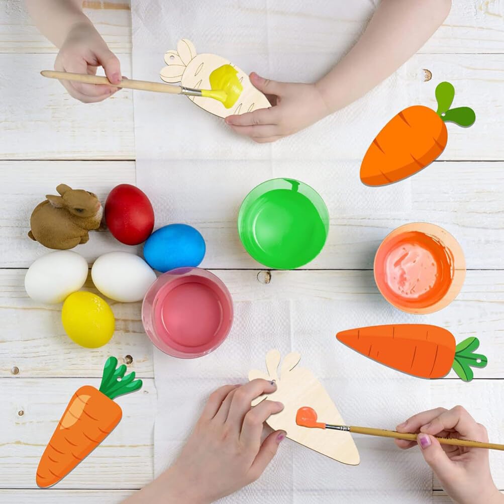 Lurrose 12Pcs Wood Carrot Cutouts Easter Wooden Carrot Ornaments Unfinished Carrot Shape Wood Slices for Easter DIY Crafts Party Home Decorations Lurrose