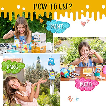 ROMI'S WAY 2-Pack Make Your Own Wind Chime Kit - Larger Bells, Stencils and Beads, Arts and Crafts for Kids Ages 8-12, 4-8 - DIY Craft Kit for Girls