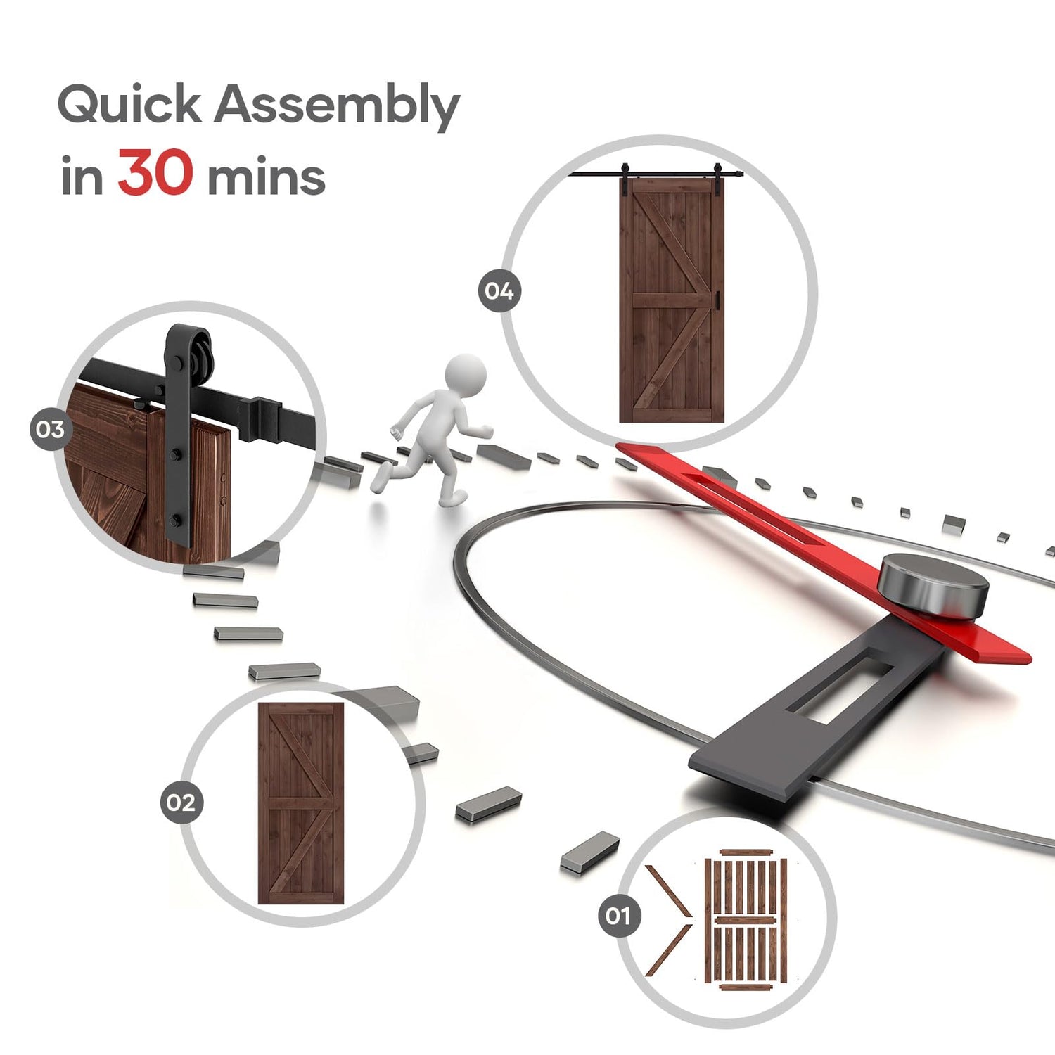 ROYMELO 36x84 inch Sliding Barn Wood Door Slab with 6.6ft Hardware Kit and Handle, Coffee, K Shape, Simple DIY Assembly ROYMELO