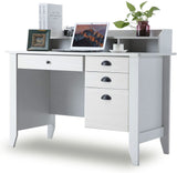 Catrimown White Desk with Drawers, 47 Inch Home Office Computer Desk with File Drawers Student Girls Desks Teens Writing Table with Hutch, Small Desk Catrimown