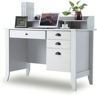 Catrimown White Desk with Drawers, 47 Inch Home Office Computer Desk with File Drawers Student Girls Desks Teens Writing Table with Hutch, Small Desk - WoodArtSupply