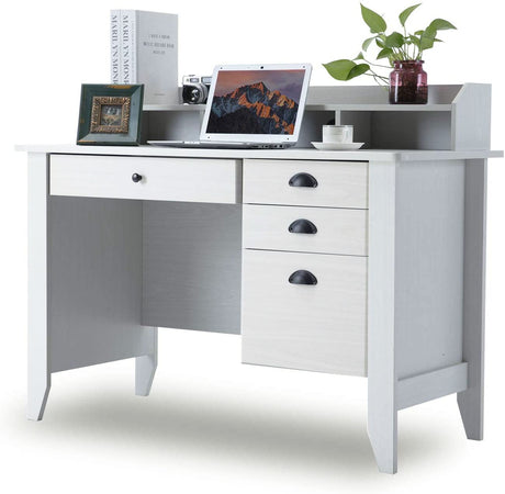 Catrimown White Desk with Drawers, 47 Inch Home Office Computer Desk with File Drawers Student Girls Desks Teens Writing Table with Hutch, Small Desk Catrimown