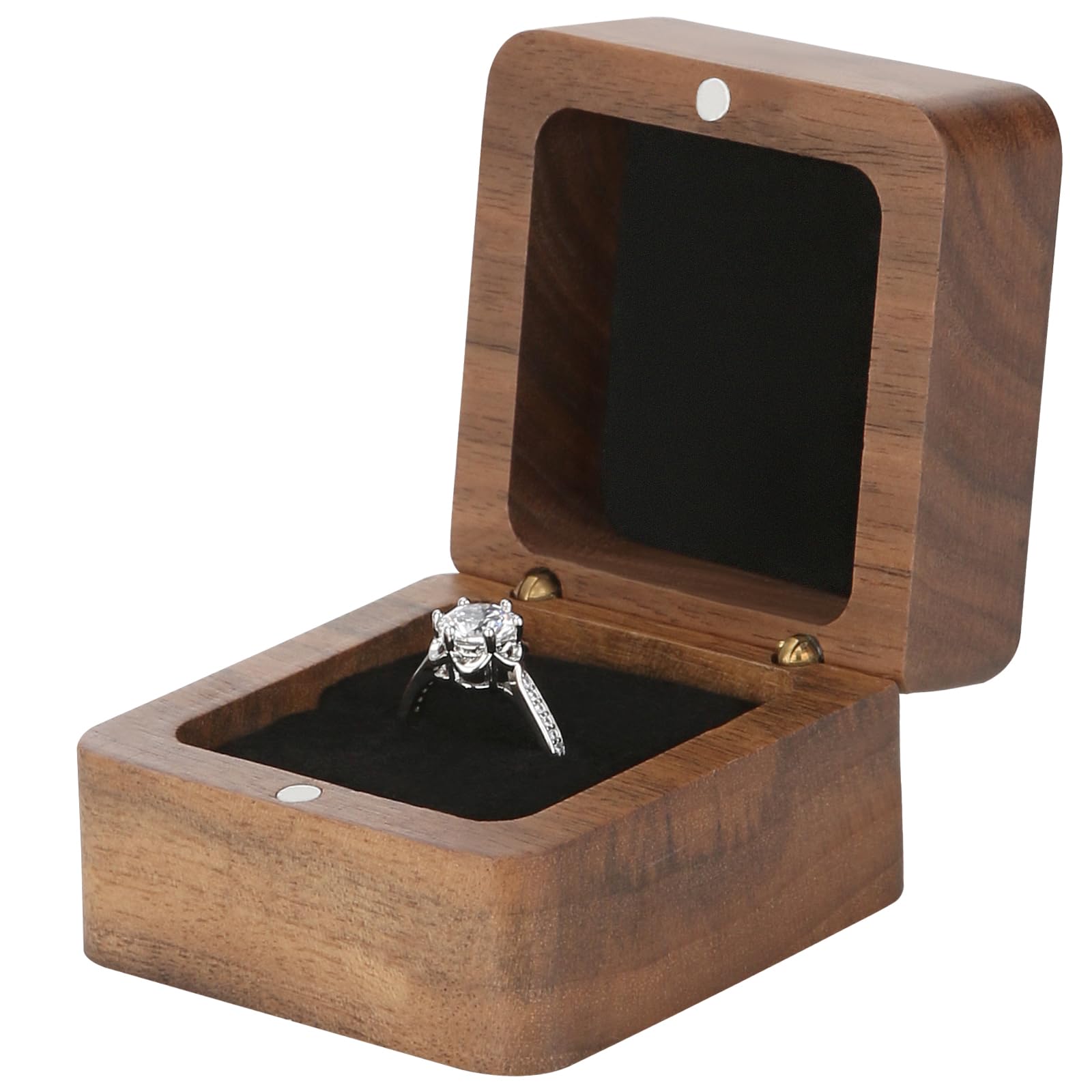 LETURE Wooden Ring Box with Single Slot 2 Slot, personalized small Wood Ring Jewelry Box for Proposal Engagement Wedding Ceremony (Black-1Slot) - WoodArtSupply