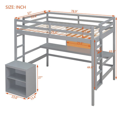 Modern Rustic Grey Loft Bed with Desk, Storage Drawers, and No Box Spring Required - WoodArtSupply