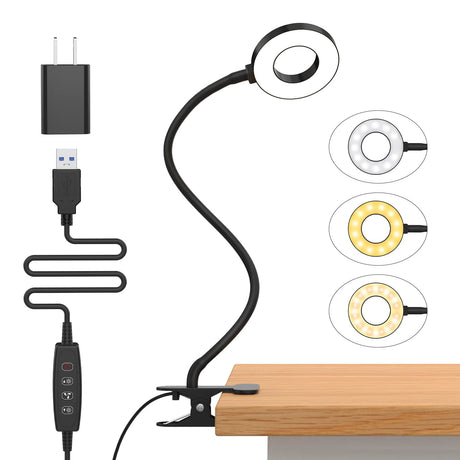 iZELL Desk Lamp, [3 Color Modes & 10 Brightness] LED Reading Light with Clamp, Flexible Gooseneck Book Light for Kids Reading Book in Bed at Night iZELL