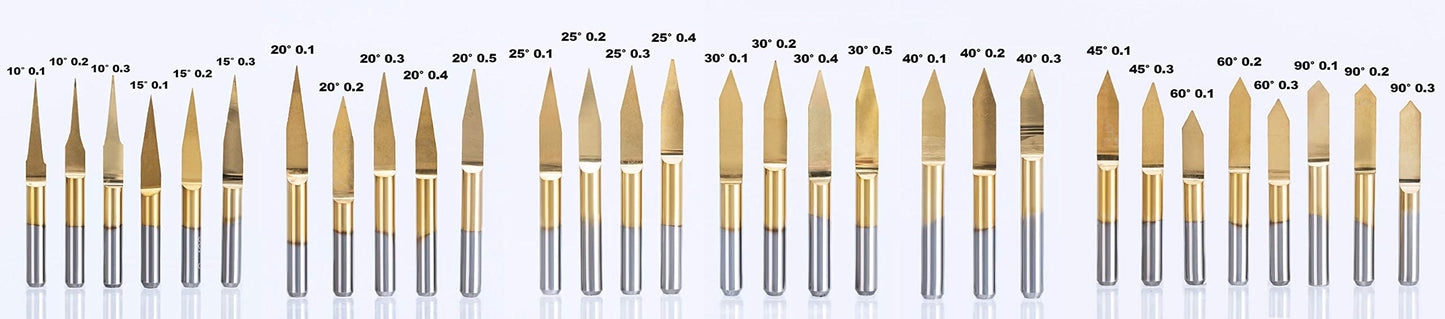 HUHAO 60 Degree V Groove Bit 0.2mm Tip 10PCS Carbide 3d Cnc Router Bit 1/8 Inch Shank Woodworking