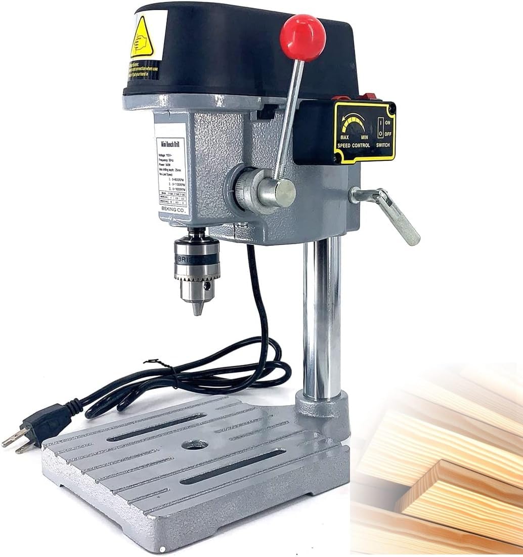 Mini Electric Bench Drill Stand, 3-Speed Benchtop Drill Press, 110V Low Noise Benchtop Variable Speed Drill Press Electric Bench Drilling Machine, - WoodArtSupply