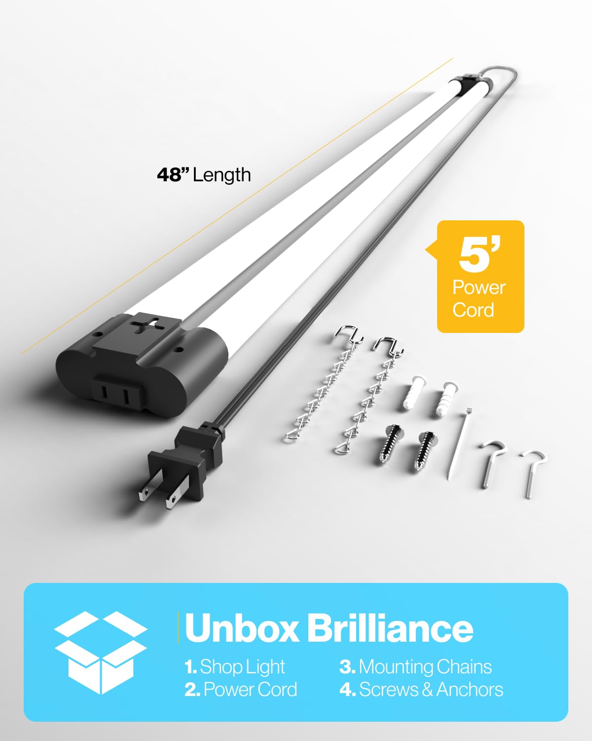 Sunco Lighting 2 Pack LED Workshop Garage Black Shop Light 4FT, Plug in Linkable Utility Light Fixtures, 260W=40W, 5000K Daylight, Frosted Lens, Pull - WoodArtSupply