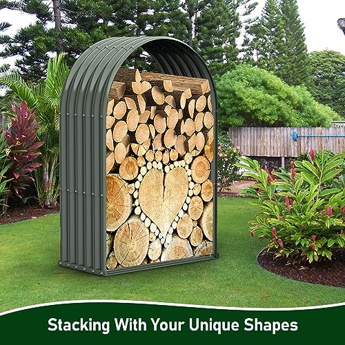 A ANLEOLIFE Galvanized Steel Firewood Storage Shed Outdoor Corrugated Metal Log Rack, Heavy Duty Log holder Lumber Storage Stand -Arch Gray A ANLEOLIFE