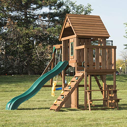 Swing-N-Slide WS 8348 Tioga Fort Swing Set, Wood - WoodArtSupply