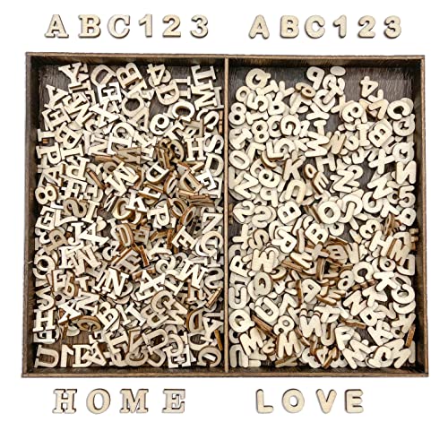 592 Pieces 1/2 Inch Mini Wooden Alphabet Letters and Unfinished Wood Numbers with Rustic Storage Tray for Scrapbooking DIY Crafts Homemade Gifts Cregugua