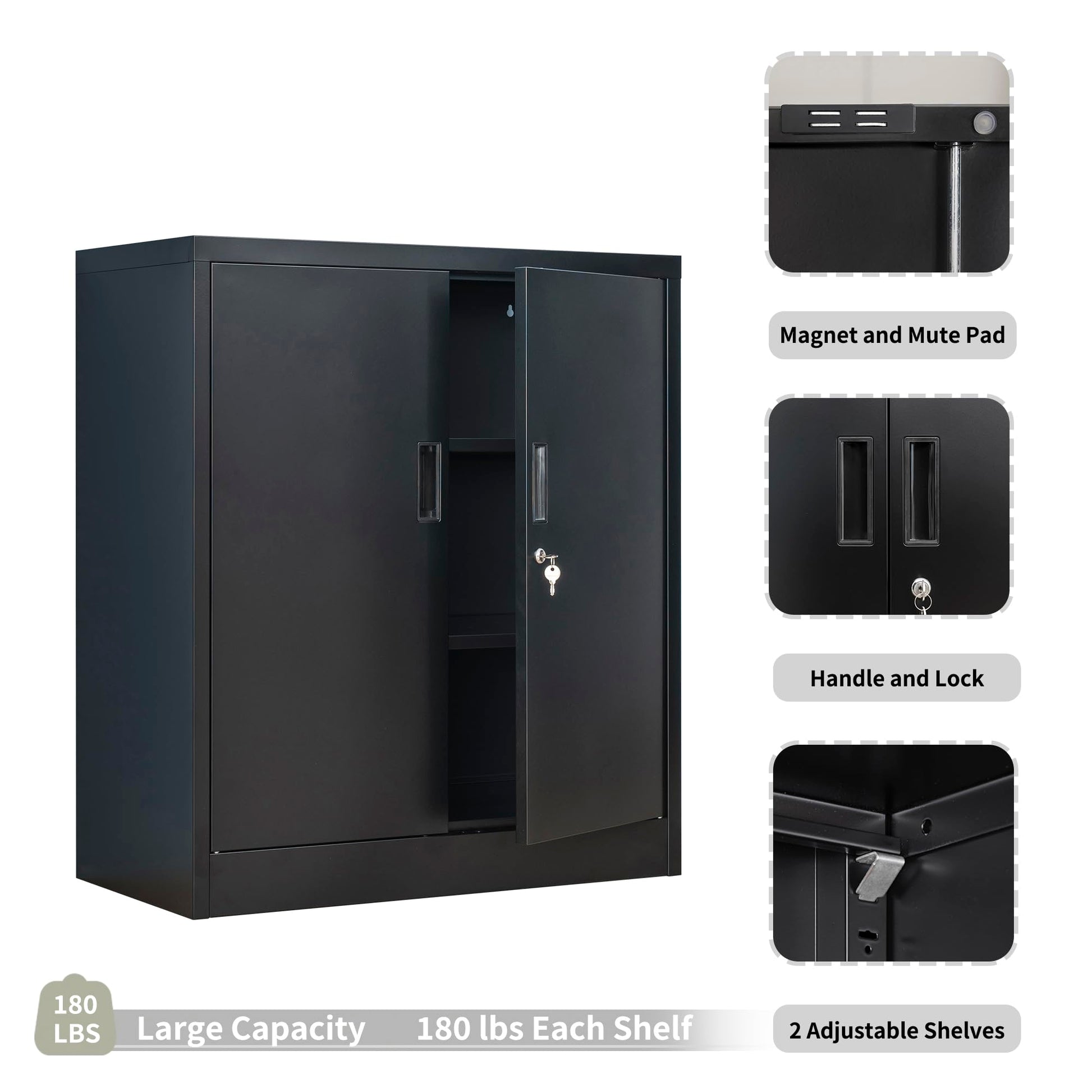 CMY Metal Storage Cabinet, 36" H Locking Storage Cabinet with Adjustable Shelves, Steel Storage Cabinet for Garage, Home, Office, Utility Room-Black - WoodArtSupply