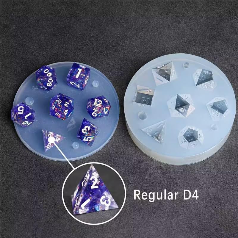 DND Sharp Edge Dice Silicone Mold for 7Pcs Resin Dice Set- High Toughness, Easy Demolding, and Smooth Finish(Regular D4)