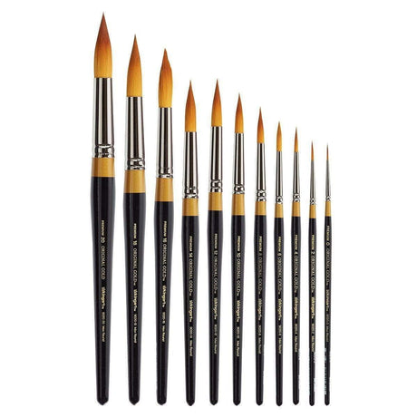 KINGART B-028 Premium 11 pc. Original Gold 9100 Series One Stroke Brush Set, Synthetic Golden Taklon for Acrylic, Oil, Watercolor Paint, Short KINGART