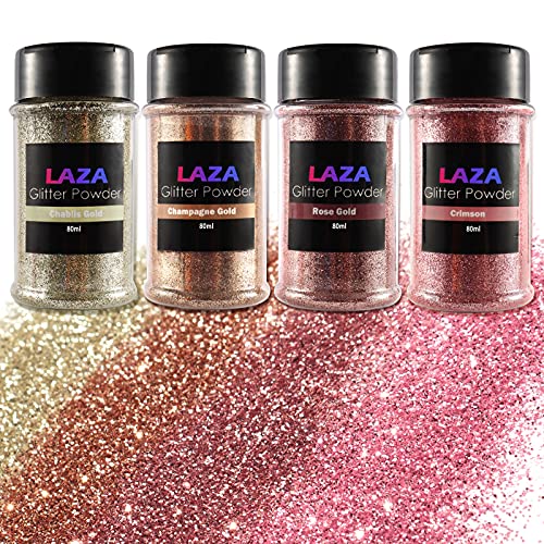 Laza Spring Ultra Fine Glitter Powder, 4 Colors 320ml Craft Glitter Sequins, Rose Gold PET Extra Fine Glitter for Flowers Resin, Nail Arts, Epoxy - WoodArtSupply