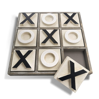 JEVERGN 12.6" Large Tic Tac Toe Game, Rustic Wooden Coffee Table Game, Wood Tic-tac-Toe Board Game with Decor, Family Games for Adult & Kids, Washed