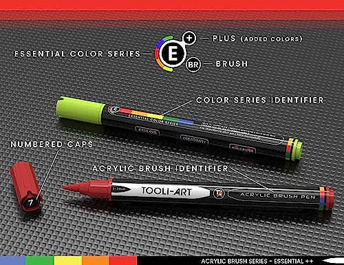 36 Flexible Brush Tip Acrylic Paint Pens Markers Set 1-7mm Line for Rock Painting, Brush Lettering, Scrapbooking, Glass, Mugs, Wood, Metal, Canvas, TOOLI-ART