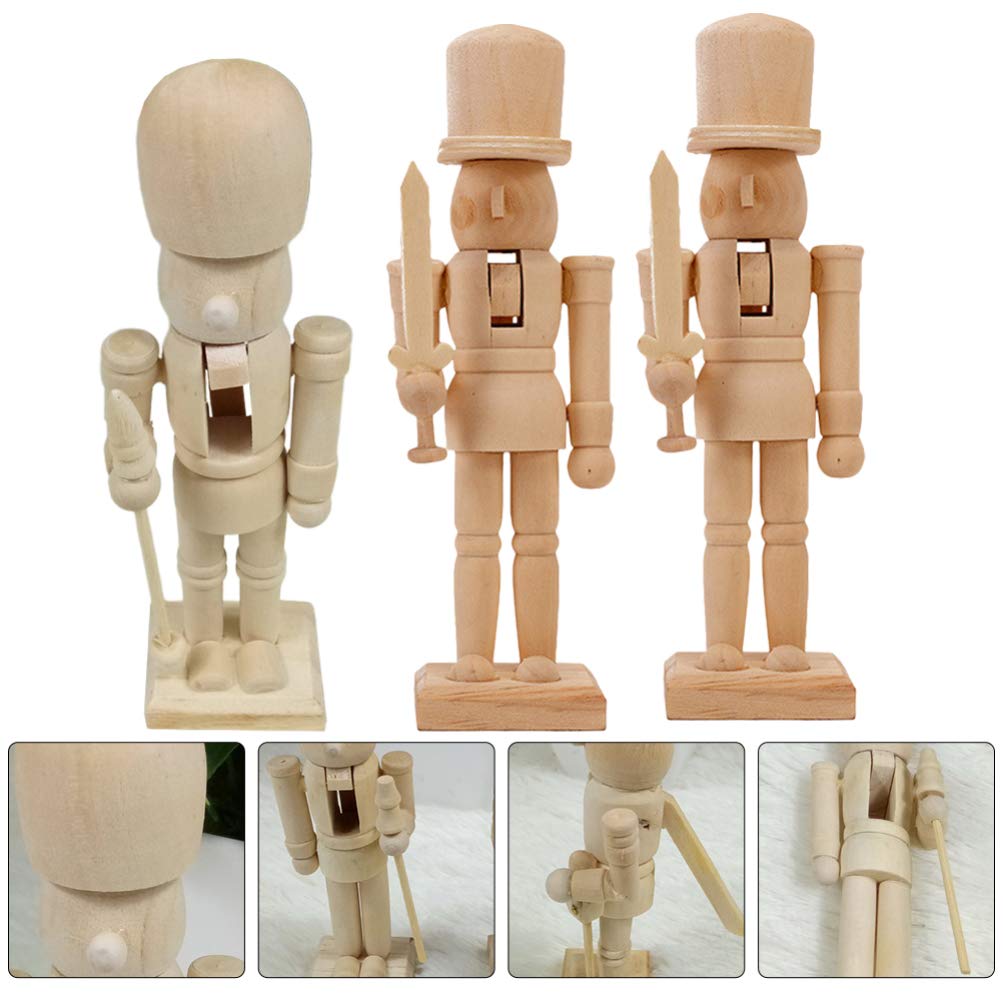 BESPORTBLE Christmas Craft Wood Nutcracker Wooden Nutcracker Figurines Unfinished Wood Nutcracker Soldier DIY Nutcracker Decor 12x4.5x4cm BESPORTBLE