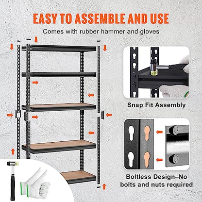 VEVOR Storage Shelving Unit, 5-Tier Adjustable, 2000 lbs Capacity, Heavy Duty Garage Shelves Metal Organizer Utility Rack, Black, 30" L x 12" W x 60" - WoodArtSupply