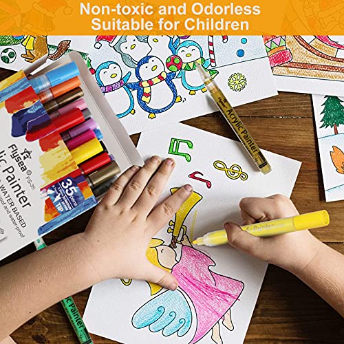 35 Premium Acrylic Paint Marker Pens, Double Pack of Both Extra Fine and Medium Tip, for Rock Painting, Mug, Ceramic, Glass, Wood, Fabric, Canvas, NAWOD