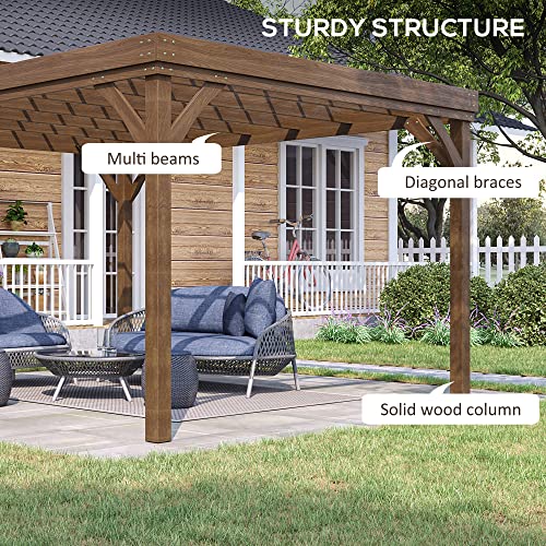Outsunny 10' x 12' Outdoor Pergola, Wood Gazebo Grape with Concrete Anchors for Climbing Plant Support at Garden, Patio, Backyard, Deck, Brown Outsunny