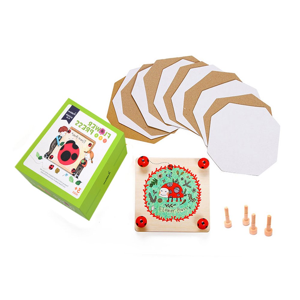 Happytime Kids' Flower & Leaf Press Nature Crafts Wooden Art Kit Outdoor Play Learning Toy Creativity Pressed Flower Art Kit DIY Recycle Floral Press Happytime
