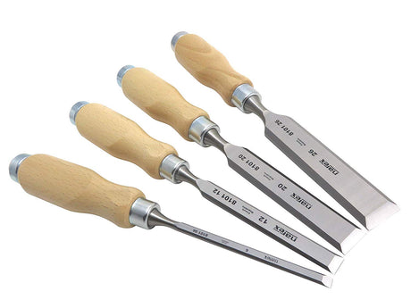 Narex Czech Steel 4 piece set 6 mm (1/4"), 12 mm (1/2"), 20 mm (3/4") , 26 mm (1 1/16") Woodworking Chisels 863010 Narex