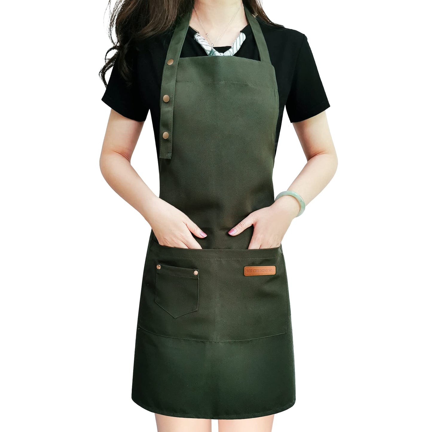 LOYGLIF Apron for Men Women with Adjustable Straps and Large Pockets, Canvas Cotton Cooking Kitchen Chef Bib Aprons Waterproof Green - WoodArtSupply