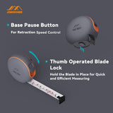 JIMIHOME Household Tool Essential 12 Ft. Tape Measure 3.5 m Metric Imperial Wear Corrosion Resistant Nylon-Coating Impact-Resistant Retraction Speed JIMIHOME