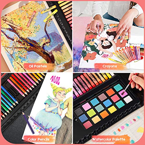 Caliart Art Supplies, 238 Pack Deluxe Art Set Painting Coloring with Trifold Easel, Halloween Craft Drawing Kits, Art Case for Artists Beginners Kids