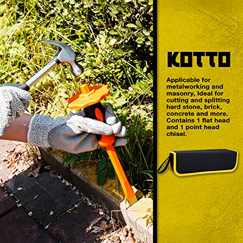 KOTTO 2 Pack Heavy Duty 12-Inch Chisels Set With Hand Protection, Point Chisel and Flat Chisel for Demolishing/Masonry/Carving/Concrete Breaker with - WoodArtSupply