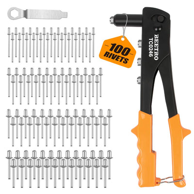 BEETRO Heavy Duty Hand Riveter, Rivet Gun, 3/32"-1/8"-5/32"-3/16", 4 Nosepieces Set Includes 100pcs Rivets, Durable and Suitable for Metal, Plastic
