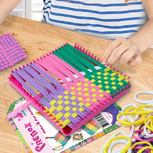 PREBOX Weaving Loom Kit Toys for Kids and Adults, Potholder Loops Crafts for Girls Ages 6 7 8 9 10 11 12, 7" Pot Holder Loom Knitting Kits and Gifts PREBOX