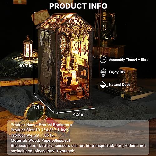 Losbenco Book Nook Kit, DIY Dollhouse Booknook Bookshelf Insert Decor Alley, DIY Book Nook Miniature Kit with Lights, 3D Wooden Puzzle Decorative Losbenco