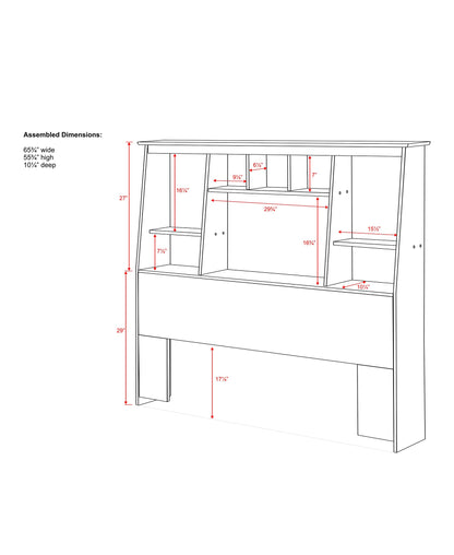 Prepac Espresso Slant-Back Bookcase Headboard for Full/Queen Beds with 8 Storage Compartments - WoodArtSupply