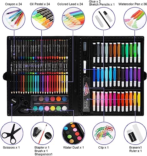 150 Art Kit, Drawing Painting Art Supplies for Kids Girls Boys Teens, Gifts Art Set Case Includes Oil Pastels, Crayons, Colored Pencils, Watercolor - WoodArtSupply