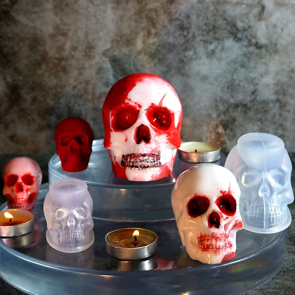 RESINWORLD Set of Large + Medium + Small 3D Skull Resin Molds + Set of 4", 3", 2.5", 2", 1.7", 1.3", 0.9" Clear Silicone Sphere Molds ResinWorld