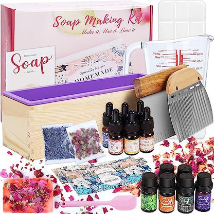 DIY Soap Making Kit, Soap Making Supplies with 3.3 lbs Soap Base, Soap Mold, Glass Measuring Cup, Liquid Dyes, Wavy Straight Scraper, Silicone - WoodArtSupply