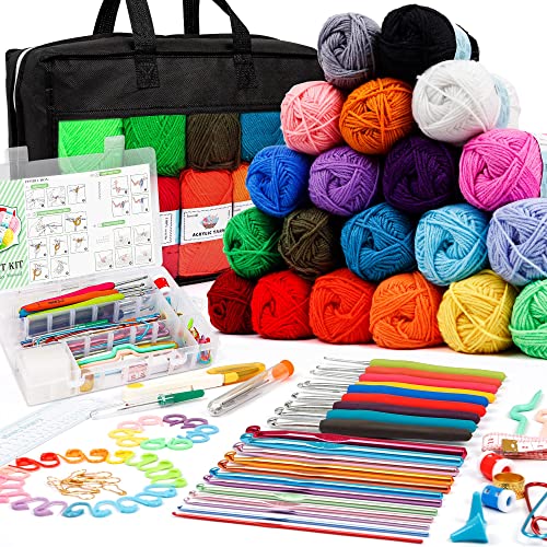 20 Large Acrylic Yarn Skeins-105 PCS Crochet Kit with Hooks Yarn Set, Premium Bundle Includes 2000 Yards Yarn Balls, Needles, Accessories, Ideal - WoodArtSupply