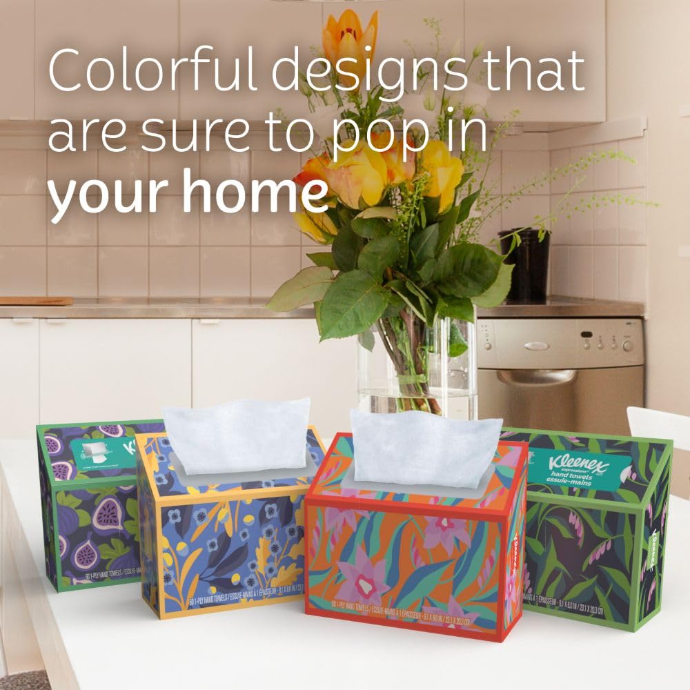 Kleenex Expressions Disposable Paper Hand Towels, 6 Boxes, 60 Towels per Box (360 Total Hand Towels), Packaging May Vary Kleenex
