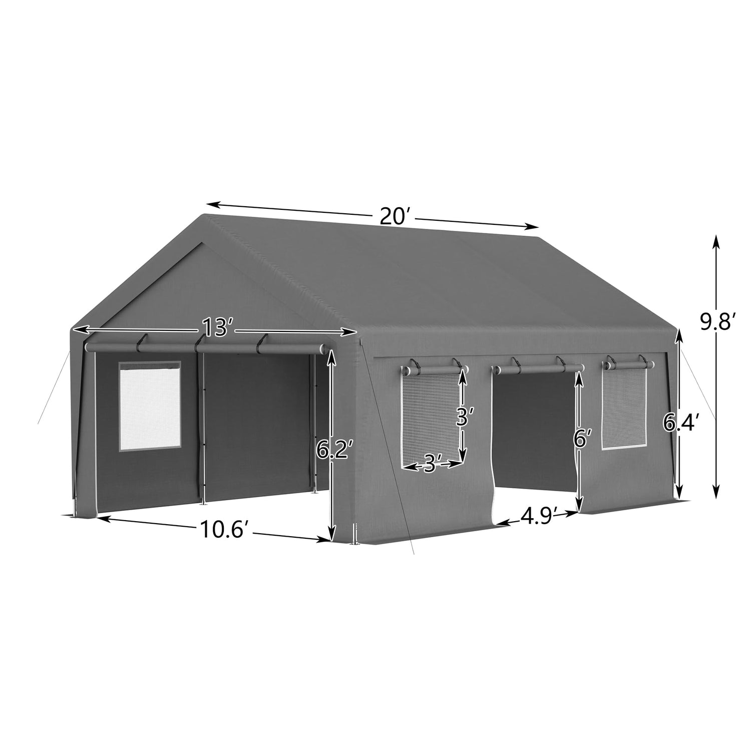 Aprilsoul Outdoor 13x20 FT Carport, Heavy Duty Canopy Storage Shed with Mesh Windows and Galvanized Steel Tube, All-Season Tarp, Wide Range of Aprilsoul